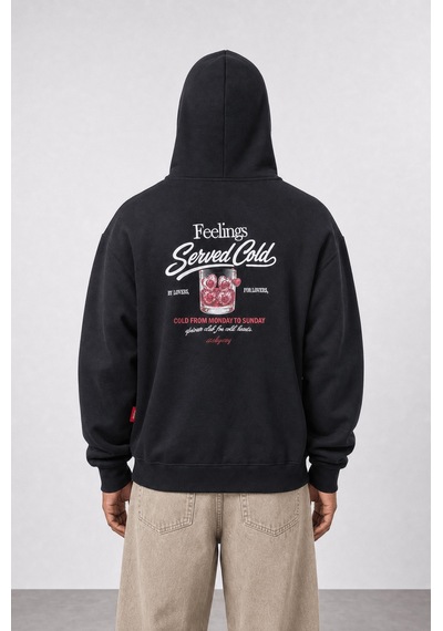 Respire Erkek Served Cold Baskılı Oversize Hoodie Siyah