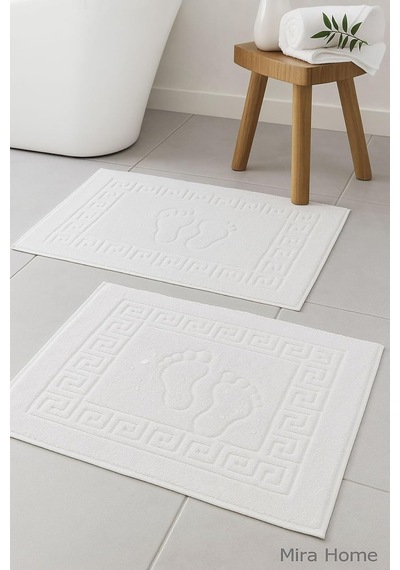 2'li Ayak İzli Banyo Ayak Havlusu%100 Pamuklu Renkli 50x70 Cm