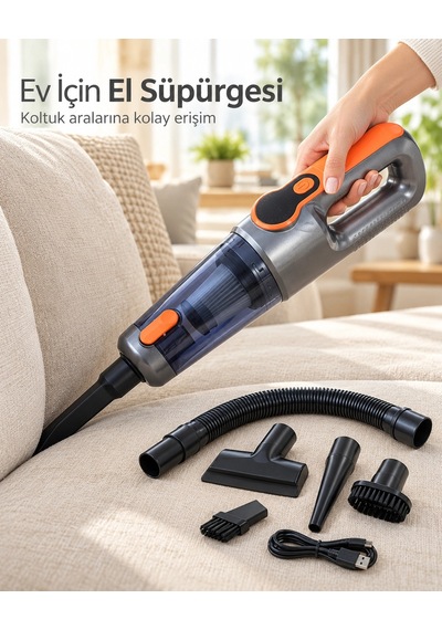 Şarjlı Taşınabilir El Süpürgesi Hortumlu Çok Başlıklı Araç İçi Ve Ev Toz Temizleyici Set Bx-316397
