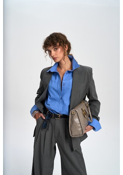 Mai Studios Co. Jessical Çizgili Füme Blazer Füme