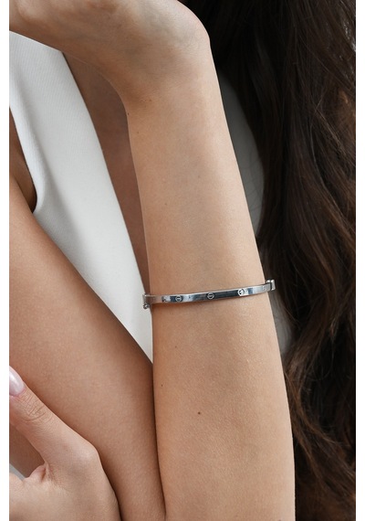 925 Ayar Gümüş Çivi Deseni Bilezik Barcode Rose Gold - Gümüş