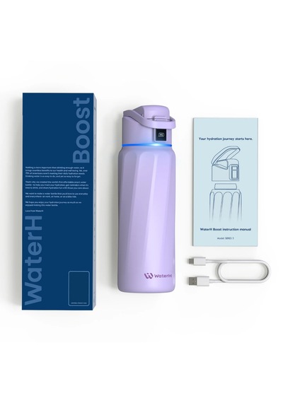 Waterh Boost Akıllı Termos Hidrasyon Takibi Yapan, Yalıtımlı 0.95 L / 32oz Akıllı Şişe Mor