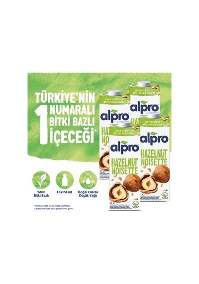 Fındık Sütü 4x1 L Vegan Laktozsuz Besin