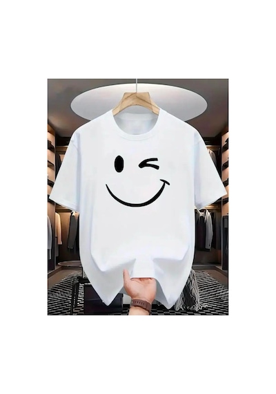 Medinenur Emoji Baskılı Basic T-shirt Beyaz