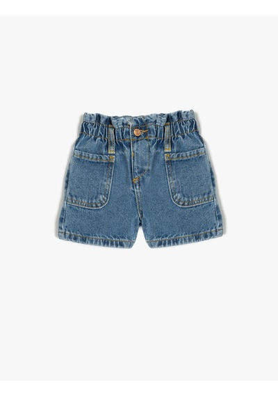 Koton Pamuklu Cep Detaylı Beli Lastikli Denim Şort Orta İndigo 5smg40006ad Indigo