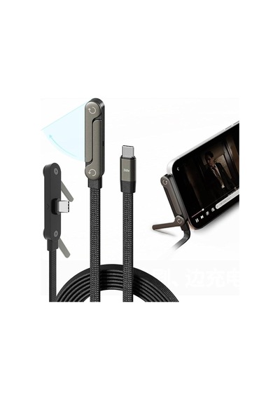Buffer 240w Hızlı Şarj Destekli Katlanabilir Telefon Standlı Örgülü Type-c To Type-c Şarj Kablosu 8956731