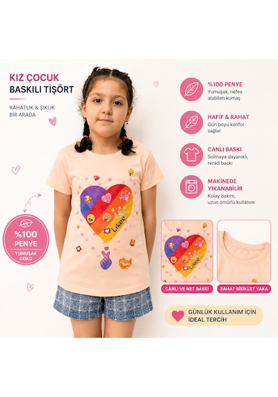 Monili Kız Çoçuk T-shirt Açık Pembe