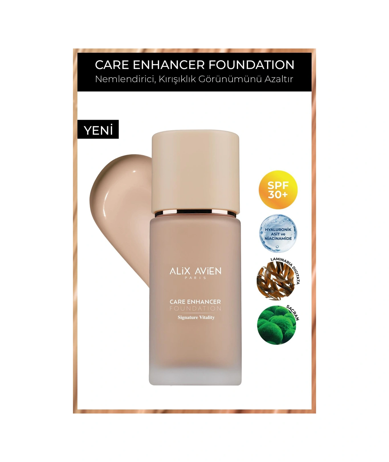 Alix Avien   Nemlendirici SPF30 Parlak Bitişli Fondöten Care Enhancer 809 Peach Buff