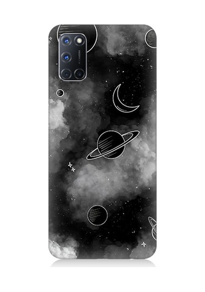 Oppo A92 Uyumlu Siyah Beyaz Gezegenler Desenli Silikon Kılıf