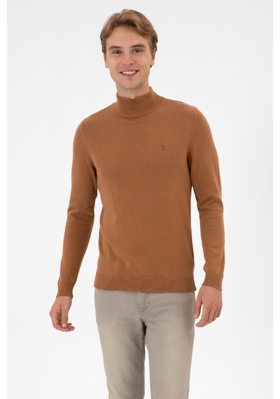 U.S. Polo Assn. Erkek Slim Fit Boğazlı Camel Basic Kazak 50313712-VR233