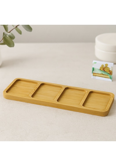 4 Bölmeli Dikdörtgen Bambu Servis Tepsisi 32.8x10x1.4 Cm