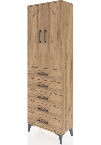 Arges Dolap 3 Raflı 5 Çekmeceli 2 Kapaklı 60x30x182 Çam-çam Çam