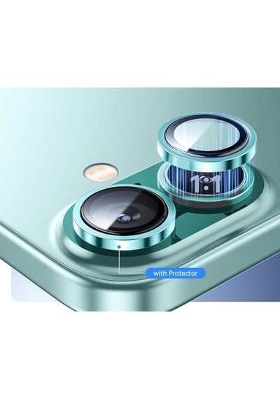 İphone 16 Ve İphone 16 Plus Uyumlu Kamera Camı Lens Koruyucu Halka Set - Yeşil 50 x 22