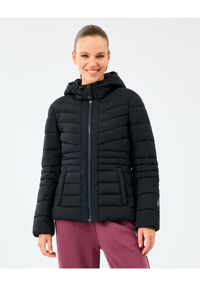 Skechers W Fitted Hoodie Puffer Jacket Kadın Siyah Mont S2520203-3817 Siyah