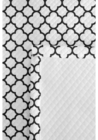 Siyah Beyaz Geometrik Modern Tek Kişilik Pike Takımı - Minimal Kapitone Yatak Örtüsü 160x220 Cm Dumanlı Amber Tadı