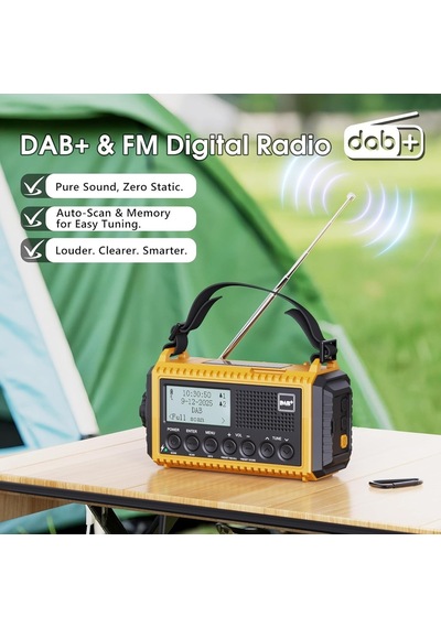 Rocam Dab/dab+/fm 5000 Mah Güneş Enerjili Dijital Acil Durum Radyosu Alarm Saatli Radyolar Turuncu