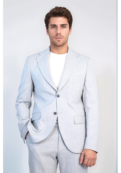 Açık Gri Slim Fit İki Düğmeli Keten Görünümlü Erkek Takım Elbise - Wessi Açık Mavi