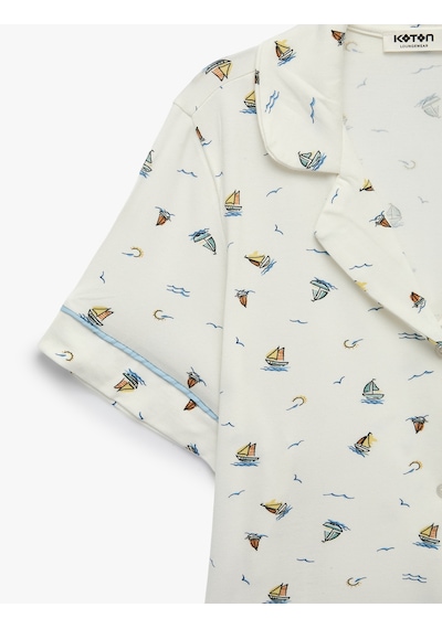 Koton Modal Kumaş Rahat Kalıp Kısa Kollu Gömlek Yaka Şortlu Pijama Takımı Ekru Desenli 6slk40124mk Koton Modal Kumaş Rahat Kalıp Kısa Kollu Gömlek Yaka Şortlu Pijama Takımı Ekru Desenli 6slk40124mk