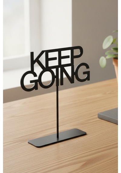Keep Going Motivasyon Yazılı Siyah Metal Masa Üstü Dekoratif Obje Biblo Ofis Aksesuarı Hediyesi