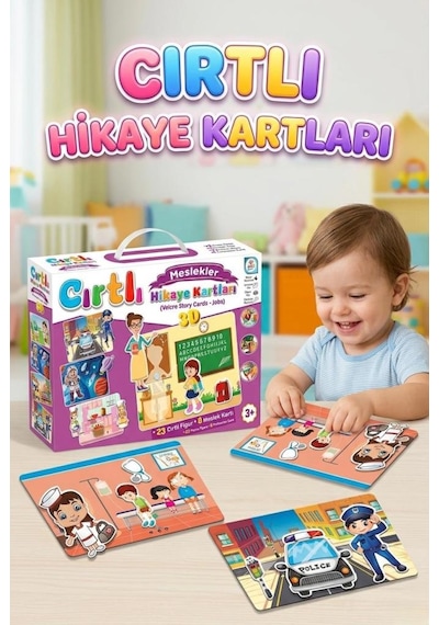 Cırtlı Hikaye Kartları - 3d Meslekler Eğitici Eğlenceli Zeka Ve Beceri Oyunu 23 Figürlü