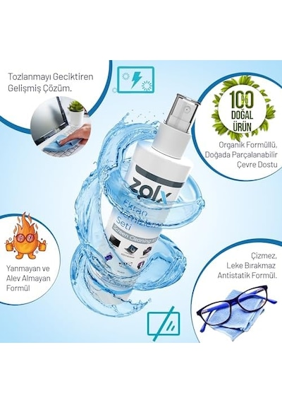 Zolx Ekran Temizleme Seti 250ml + Temizleme Bezi Lcd, Led, Ekran, Laptop, Tablet, Bilgisayar, Televizyon, Cep Telefonu, Gözlük, Kamera, Koruyucu Ve Parlatıcı Doğal Temizleme