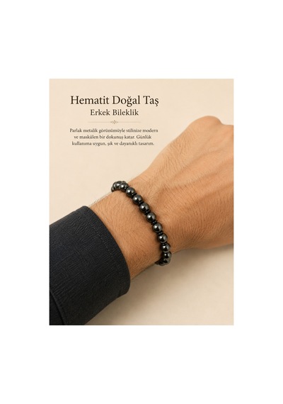 Leyan Doğal Taş 8 Mm Hematit Bileklik Metalik Metalik