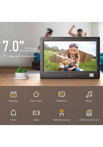Kodak 7 Inc Uzaktan Kumandalı Dijital Resim Çerçevesi, 1024x600 Ips Ekran