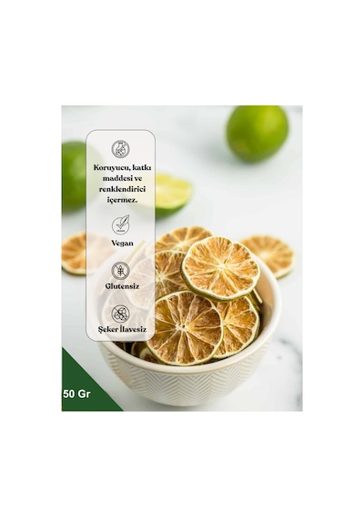 Doğal Lime Kurusu Kurutulmuş Limon Dilimleri Katkısız, Aromatik 50gr Diğer