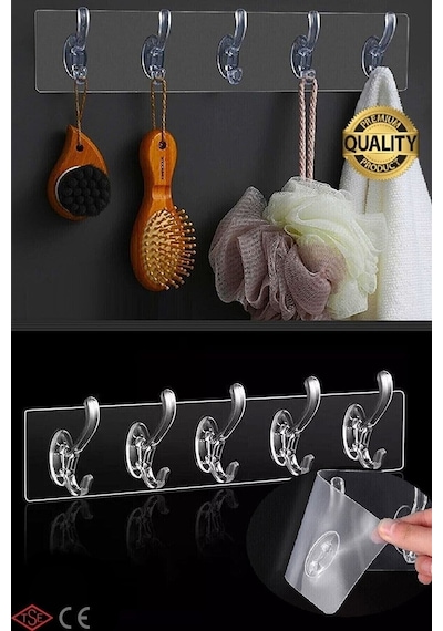 Yakut Silikonlu 5'li 29 7 Şeffaf Güçlü Kendinden Yapışkanlı Kapı Duvar Askısı Ağır Yük Taşıma Plasti Diğer