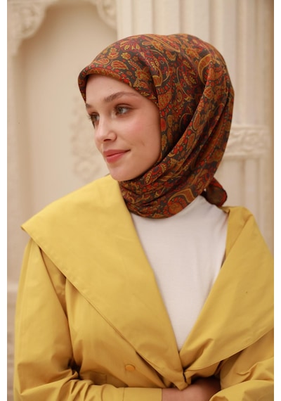 Silk Home Organik Eşarp 79015-16 Asker Yeşili, Turuncu, Yağ Yeşili, Asit
