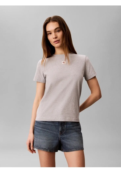 Calvin Klein Ss Woven Label Class, P79 Gri Kadın T-shirt