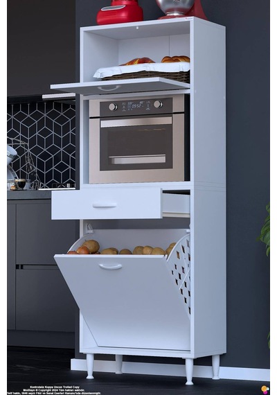 Vio 65 Cm Fırın Dolabı Sepetli Çekmeceli 1 Kapak Mini Midi Mutfak Dolabı Beyaz