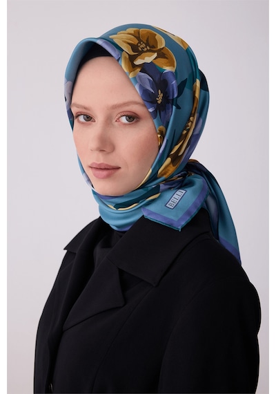 Belli İpek Eşarp - 4330-82 Metalik Mavi Twill