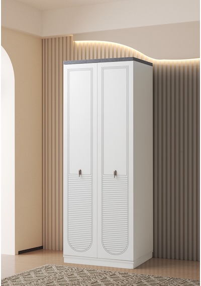 İrem Kapaklı Asklıklı 2 Kapaklı Gardrop 80x60x215cm Beyaz - Gri
