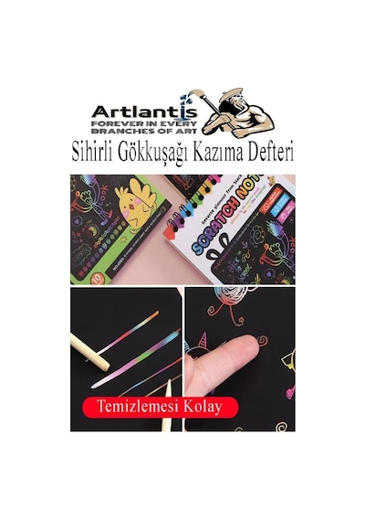 Sihirli Gökkuşağı Kazıma Defteri A6 10x15 Cm 3 Paket 10 Sayfa Scratch Note Spralli Siyah Sihirl