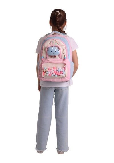 Calacilo Kız Çocuklar İçin Cloudy Pembe Mavi Renkli Şeffaf Cepli İlkokul Okul Sırt Çantası - C4086 Pembe - Mavi