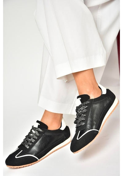 Fox Shoes U820730509 Siyah Kadın Spor Ayakkabı Sneakers Siyah-suni Deri Çok Renkli