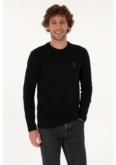 U.S. Polo Assn. Erkek Slim Fit Bisiklet Yaka Siyah Basic Sweatshirt 50307762-VR046