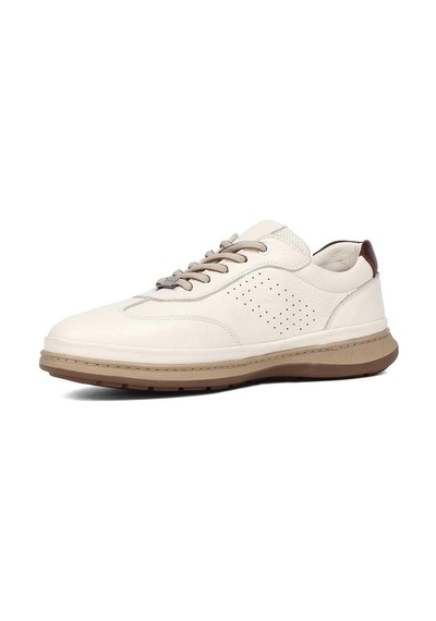 Erkek Bej Bağcıklı Deri Sneaker