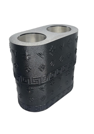Mottopi 2 Adet Çift Kadehli Ehlikeyf Kilim Motifli Siyah Bardak Altlığı, Termojelli Paslanmaz Çelik, Donarak Soğutan