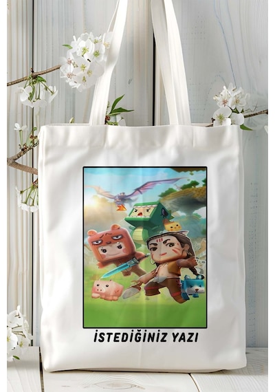 Art Hediye Mini World Mobil Oyun Baskılı Bez Çanta Omuz Çantası Çift Tafaflı Baskı Kişiye Özel 16 Çok Renkli