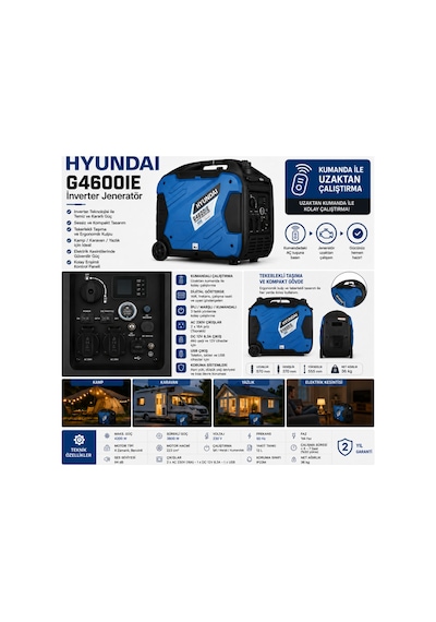Hyundai G4600IE 4.2KW Kumandalı Uzaktan Çalıştırmalı Marşlı Benzinli Jeneratör