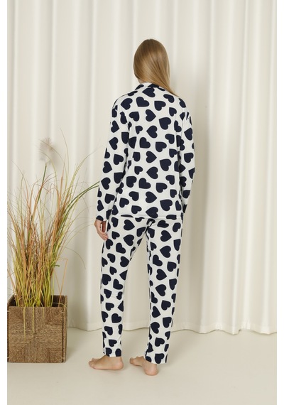 Wordex Mirano 9508 Kalpli Milan Yumuşak Kumaş Boydan Düğmeli Kadın Pijama Takımı Beyaz-lacivert Wordex Mirano 9508 Kalpli Milan Yumuşak Kumaş Boydan Düğmeli Kadın Pijama Takımı Beyaz-lacivert