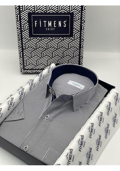 Fitmens Klasik Kısa Kol Çizgili Hediye Kutulu Erkek Gömlek C.5246 - Lacivert - Xl Lacivert