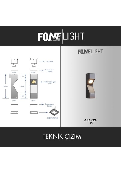 FoneLight Dualluz 35 cm LED Bahçe Set Üstü Aydınlatma Antrasit Alüminyum IP65 Peyzaj Yürüyüş Yolu Bahçe Lambası 3000K
