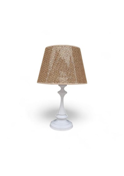 Faro Metal Abajur Beyaz Statik Boyalı Kahverengi Rattan Şapkalı Beyaz