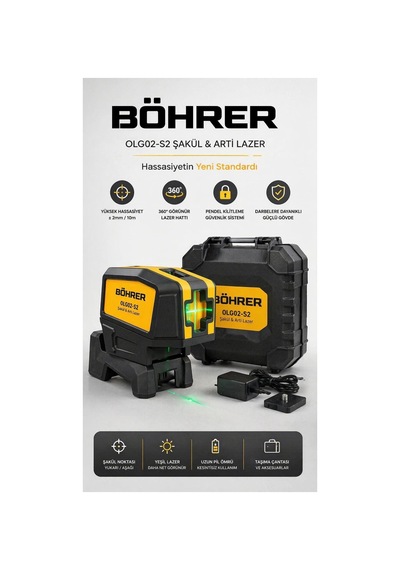 Böhrer Ba011349 Şarkül Nokta Lazer - Yeşil Işık Yatay Ve Dikay Lazer Hizalama Makinesi - Şarjlı