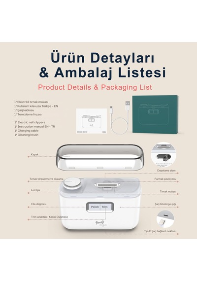 Şarjlı Tırnak Kesme Ve Manikür Cihazı Elektrikli Tırnak Makası Manikür Makinesi