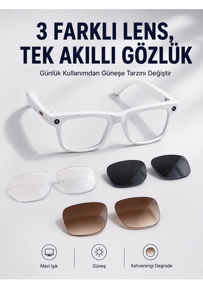 Yapay Zeka Destekli Akıllı Gözlük Dahili Kameralı Bluetooth Müzik Ve Arama Özellikli Ses Kontrollü