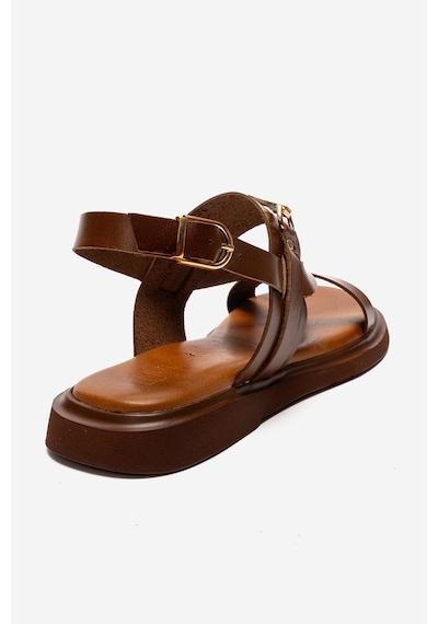 Luvishoes Fabıana Taba Hakiki Deri Tokalı Kadın Parmak Arası Sandalet